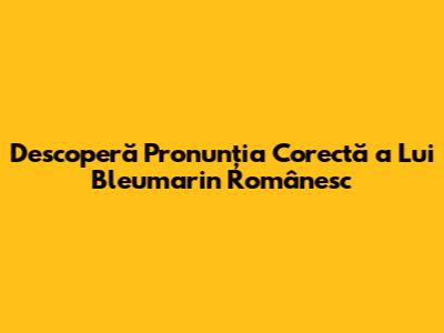 Descoperă Pronunția Corectă a Lui 'Bleumarin' Românesc